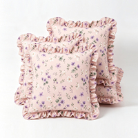 Housse de coussin décorative 100 % coton, imprimé floral rose poudré et violet, à volants, pour canapé, chambre, décoration intérieure, vente en gros