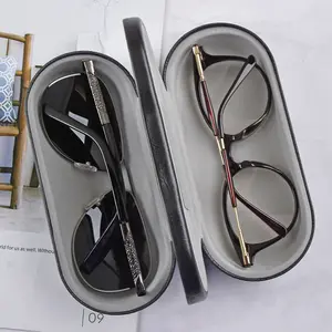 Piezas populares para gafas de sol, estuche personalizado para dos pares, de cuero y Metal