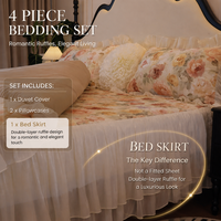 Ensemble de literie en coton premium à volants en mousseline de soie à motifs floraux français pour chambre à coucher