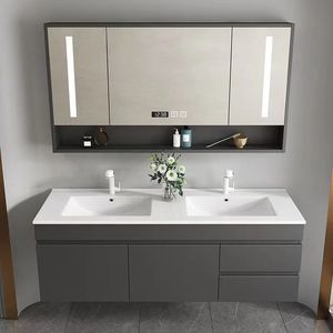 Simple black bathroom cabinet smart <b>mirror</b> cabinet hanging cabinet body white washbasin - Product Image 6