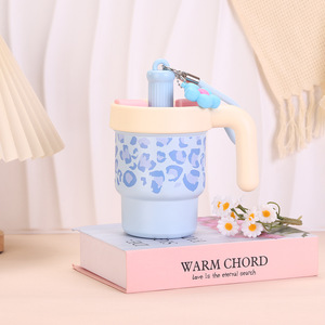 Mug isotherme en acier inoxydable 316 à grande capacité avec poignée, motif léopard créatif, style mignon et esthétique - Product Image 4