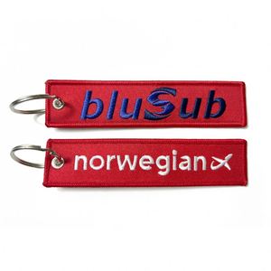 <b>Custom</b> Promotional logo Double Sided Woven Fabric Embroidery Embroidered KeyTag <b>Keychain</b> - Product Image 2