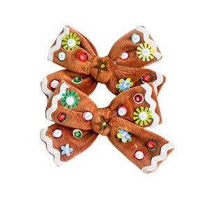 Samt Weihnachten Schneeflocke Stickerei Pailletten Haars pangen Baby Mädchen Haarschmuck mit Haars chleifen - Product Image 1