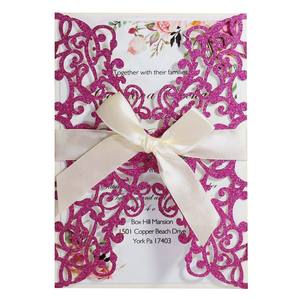 Cartes d'invitation de mariage en papier pailleté, découpées au laser, export transfrontalier, en stock, vente en gros - Product Image 4