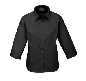 여성 화이트 블랙 스카이 블루 OEM 65% 폴리에스터 35% 면 포플린 원단 커프스 편안한 베이스 3/4 슬리브 셔츠에 슬릿