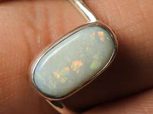 Australian <b>Solid</b> <b>Silver</b> Opal Wedding Ring-12x6mm Multi Fire Color Classic Prong Setting 5 US Size Handmade Third Party Certified - Product Image 2