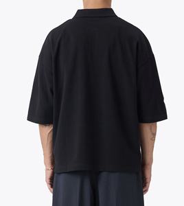 Chemise noire à manches courtes de haute qualité pour hommes, respirante, rétro, chaude, coupe carrée, manches longues, coupe ample, tricotée pour hommes - Product Image 2