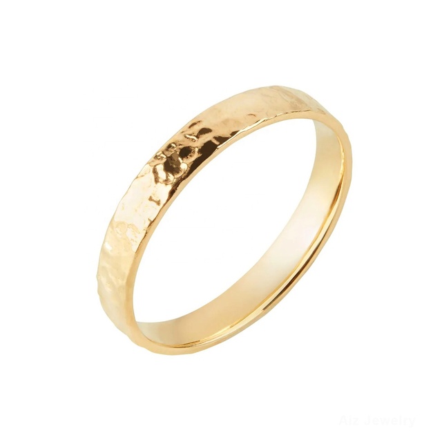 Hot Sale Wholesale 925 Sterling Silver Custom Jewelry 18K Yellow Gold Women Men Simple Finger Hammered Surface Band Rings