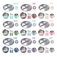 Nouvel ensemble de vaisselle pour bébé en acier inoxydable 304 sans BPA, assiette à ventouse en silicone avec bol divisé pour l'alimentation des enfants