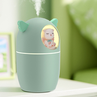 Mini Humidificateur d'Air USB en Forme de Chat de Dessin Animé 3D 300ml, Diffuseur d'Huiles Essentielles Portable pour Voiture avec Lumière LED pour Aromathérapie Extérieure