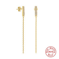 Boucles d'oreilles longues tendance coréennes QLEESI, géométriques, en argent 925, or 18 carats, pour femmes