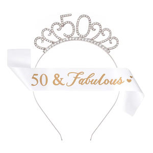 Conjunto de faja y tiara de fiesta de <span class=keywords><strong>cumpleaños</strong></span> de plata 50 Decoraciones de <span class=keywords><strong>cumpleaños</strong></span> Regalos para mujeres - Product Image 1