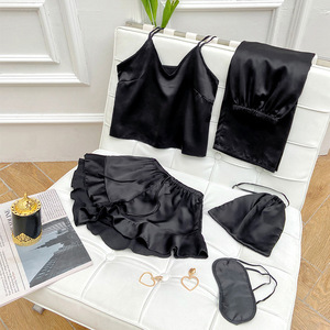 Completo abbigliamento da donna <span class=keywords><strong>leggero</strong></span> e confortevole per tutte le stagioni pantaloni lunghi a canotta nera con chiusura elastica in vita per pigiami estivi - Product Image 6