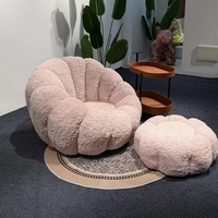 Kürbisförmiger Drehbarer Relaxsessel aus Teddy-Samt Einzelsofa mit Hocker für Zuhause Entspannung Freizeit Sessel für Schlafzimmer