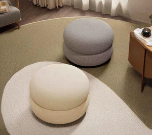 <span class=keywords><strong>Pouf</strong></span> Moderno in Tessuto Crema, Piccola Panca per Tavolino da Salotto, Sgabello Elegante per Casa - Product Image 2