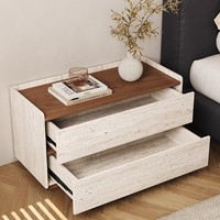 Table de chevet surdimensionnée de style italien minimaliste, en travertin et bois de noyer, style rétro italien de luxe léger avec rangement