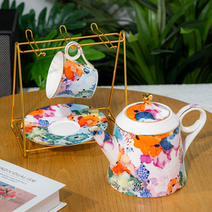 Ceramic Tea Set with Floral Design <b>Teapot</b> and <b>2</b> <b>Cups</b> Saucers <b>for</b> Afternoon Tea - Product Image 4