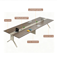 Table de conférence moderne en placage de bois avec prises intégrées, bureau résistant aux rayures