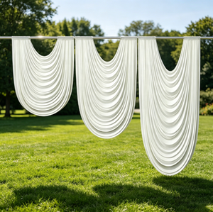 Guirlandes baroques préfabriquées bordeaux avec poches pour tringle, draperies extensibles en spandex à volants, rideaux de plafond - Product Image 3