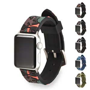 Tali jam tangan silikon, 38mm 42mm gaya baru kamuflase untuk Apple iWatch Camo tali jam tangan pintar