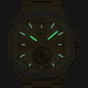 Montre mécanique pour homme de luxe OEM 42 mm, boîtier carré en or, acier inoxydable, cadran vert, montre automatique, cristal saphir - Product Image 4