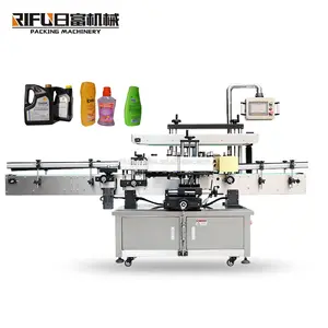 Automatic square glass olive oil bottle labeling machine front and back sides sticker labeller