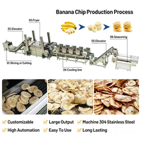 Volledig geautomatiseerde productielijn voor industriële knapperige bananenchips: snijden, frituren, ontvetten, kruiden en bewerken van bananen.