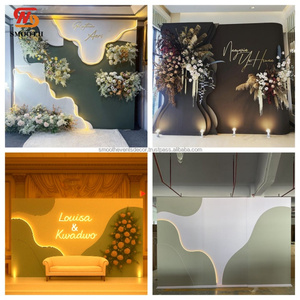 Suave recién llegado personalizado boda escenario telón de fondo pared Color verde múltiples capas Pvc telón de fondo pared con luz Led - Product Image 4