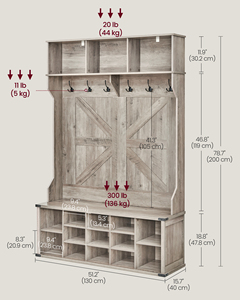 Meuble d'entrée <span class=keywords><strong>VASAGLE</strong></span> style ferme avec <span class=keywords><strong>banc</strong></span> et rangement à chaussures, porte-manteau avec <span class=keywords><strong>banc</strong></span> à chaussures - Product Image 5