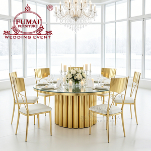 Mesas de comedor de cristal de acero inoxidable redondas de lujo modernas para bodas - Product Image 2