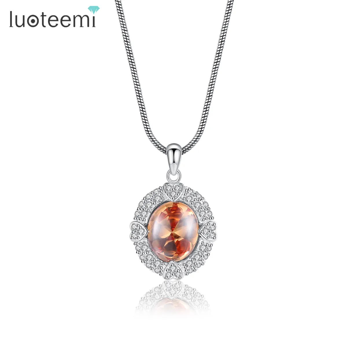 LUOTEEMI Kalung Liontin Kristal CZ Wanita, Perhiasan Berlapis Rhodium Buatan Tangan Berkualitas untuk Wanita