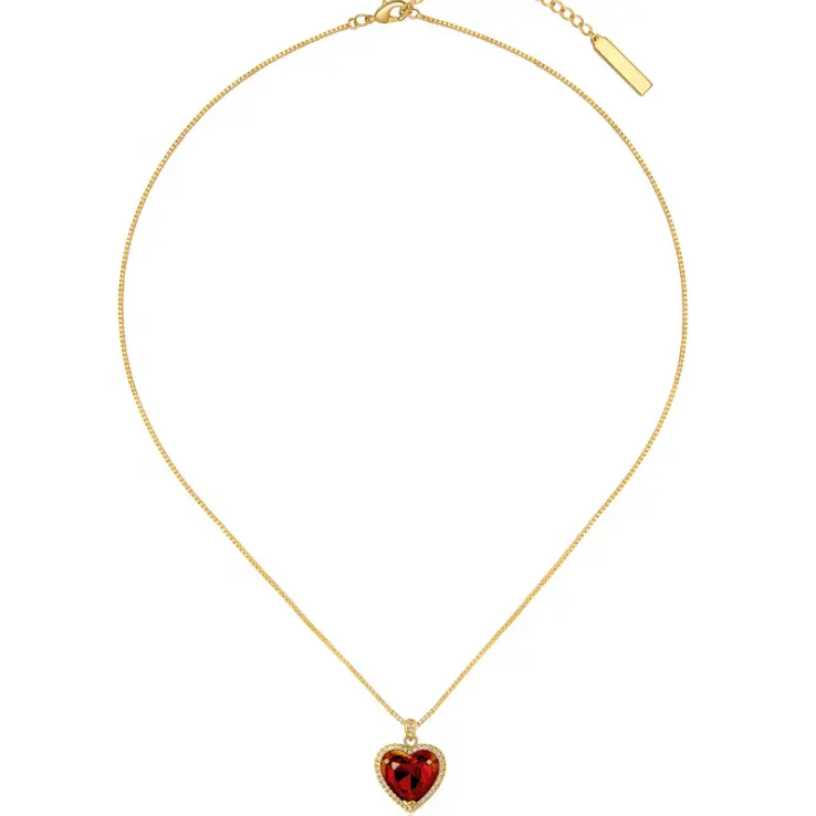 مجموعة مجوهرات نسائية من الذهب الطبيعي, مجموعة مجوهرات نسائية من الذهب الطبيعي عيار 18 ، قلادة على شكل قلب من الكريستال الأحمر بدلاية على شكل قلب للنساء
