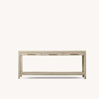 Table console scandinave haut de gamme en shagreen, trois tiroirs, poignées argentées, pieds coniques, étagère assortie, entrée, OEM/ODM personnalisé