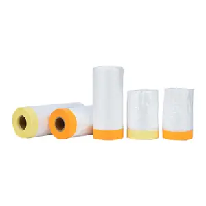 Pre Taped Masking Paper Film Transparent Furniture Protective Roller Covering Tape