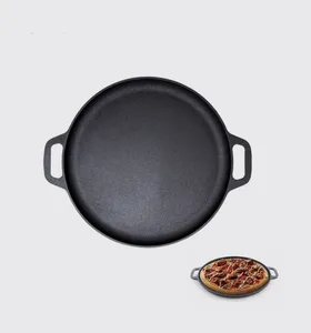 13.25圆形预调味铸铁煎锅/披萨锅，用于炉子、烤架、烧烤和烤箱