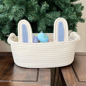 Cesto portaoggetti a forma di ellisse in corda di cotone intrecciata, ecologico e moderno, con manici, per giocattoli di bambini e bambine - Regalo di Pasqua - Product Image 1