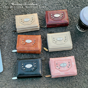 Fashion Rivet Decor Korean Style <b>Women's</b> Tri-fold Short Wallet PU Leather Zip Around Coin <b>Purse</b> with <b>Card</b> Slots - Product Image 6