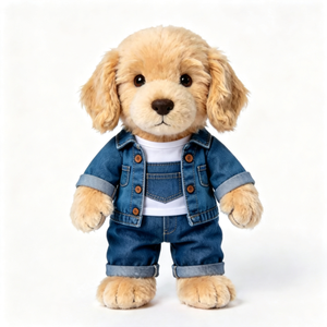 Adorable Fluffy Golden Dog Plush Doll Cute <strong>Puppy</strong> Stuffed Toy Dressed in Denim Jacket and White T-shirt Dog Plush Toy - Product Image 2