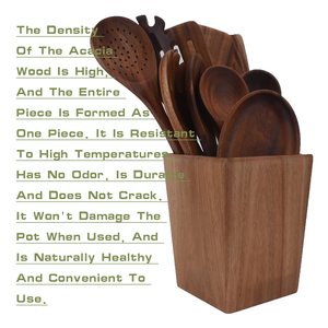 11 قطعة من أدوات المطبخ غير اللاصقة، مجموعة أدوات طهي خشبية من خشب الأكاسيا تشمل ملاعق وملعقات مسطحة - Product Image 6