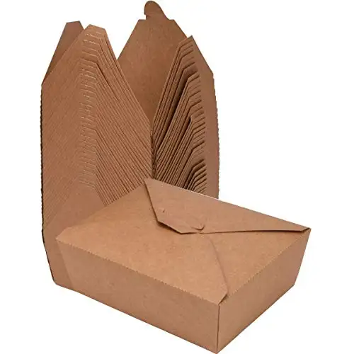 Caja para llevar, contenedores de comida para llevar, contenedor de comida de papel Kraft desechable, caja para llevar, logotipo impreso