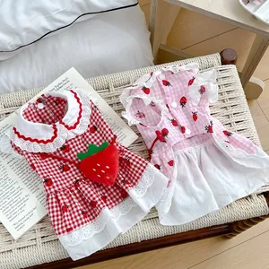 Robe fraise pour chiens, été, printemps, mignonne, <span class=keywords><strong>à</strong></span> carreaux, pour femelles, chiots, chats, vêtements pour animaux de compagnie, Yorkie, Chihuahua, petits et moyens Pugs - Product Image 2