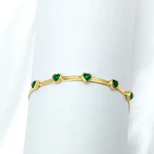 Горячая Распродажа, 18K Позолоченные ювелирные изделия из нержавеющей стали, зеленый браслет с сердцем, женский браслет-цепочка Snakke