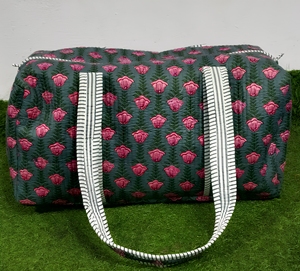 Bolsa de Viaje Acolchada de Algodón, Hecha a Mano en India, de Lujo, Deportiva, Cómoda, para Mujer, Informal, de Fin de Semana, con Cierre, para Compras - Product Image 5