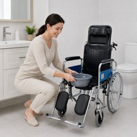 Fauteuil roulant manuel inclinable avec fonction toilette, cadre en acier chromé, repose-pieds relevable, dossier haut, aide à la mobilité pour personnes âgées