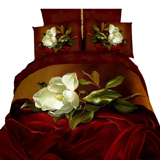3D Digital printing flower 100% cotton queen bed sheets set duvet cover set with pillowcase Bedding set