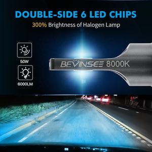 Bevinsee 2 ampoules LED H11 bleues 50W pour phares de <span class=keywords><strong>Toyota</strong></span> <span class=keywords><strong>Auris</strong></span> 2006-2012 Prius 2009-2013 2014 <span class=keywords><strong>2015</strong></span> - Product Image 2