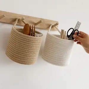 Cestas colgantes de pared decorativas tejidas de cuerda de algodón para coser Almacenamiento de artículos diversos pequeños y encantadores para el hogar para llaves