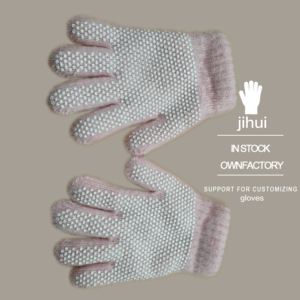 Màu rắn trẻ em 5 ngón tay Găng tay hai lớp nhiệt Acrylic dệt kim chống trượt - Product Image 2