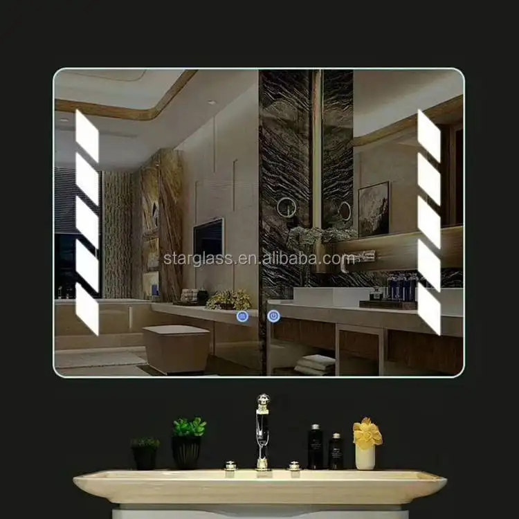 Espelho de banheiro para casa de hotel, moderno, suporte de parede, espelho inteligente com luzes led
