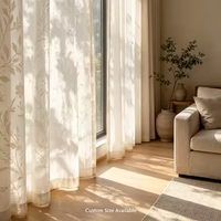 Voilage Jacquard à Motifs Feuilles, Semi-Transparent, Filtrant la Lumière Doucement, pour Décoration Intérieure Maison et Hôtel